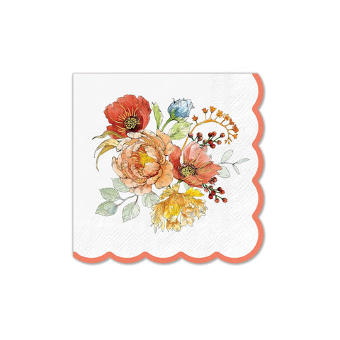 Autumn Bloom Scalloped Beverage Napkin