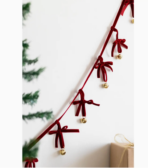 Velvet Bow Garland with Ribbon Bells